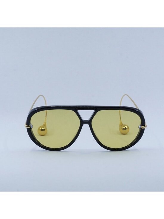 Bottega Veneta BV1273S 003 Sunglasses Black and Gold Geometric Frame, Yellow main image 8